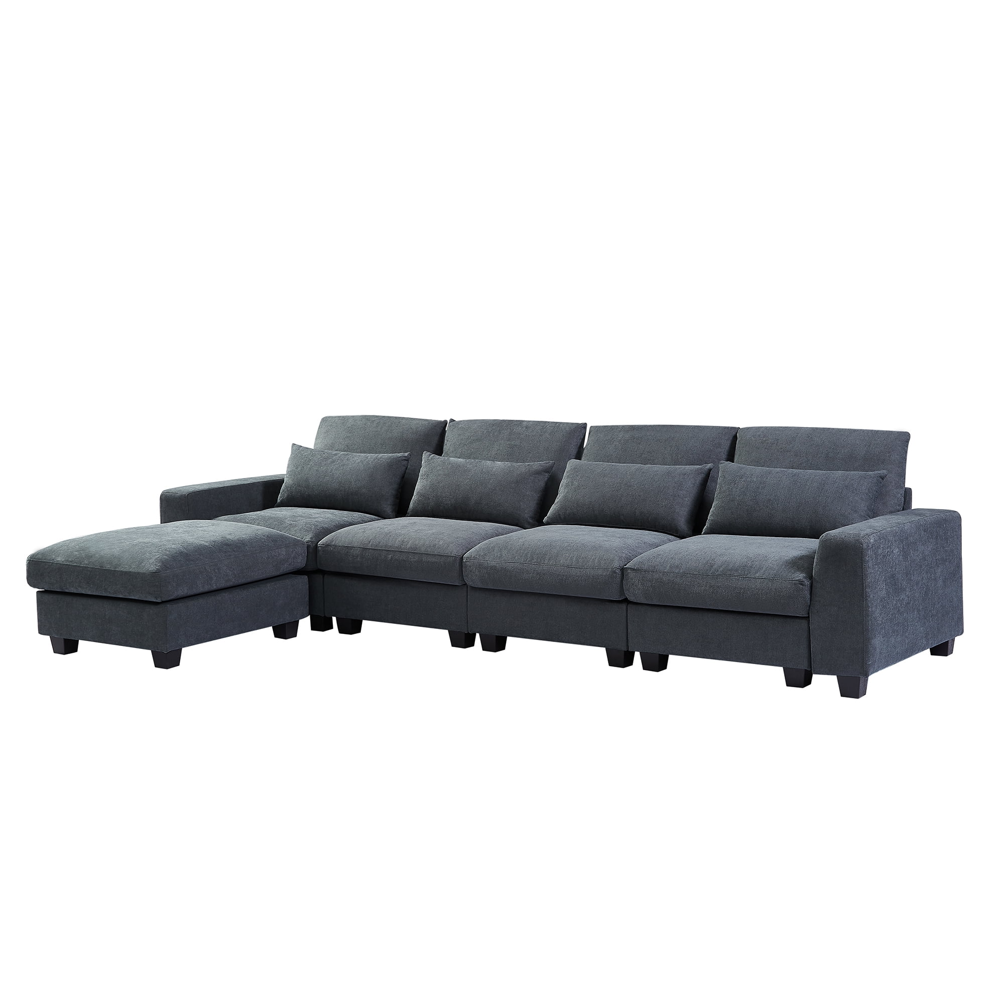 THINK 30, Dark Gray,5 Seat,Modern Large L-Shape Feather Filled Sectional Sofa,Convertible Sofa Couch with Reversible Chaise for Living Room