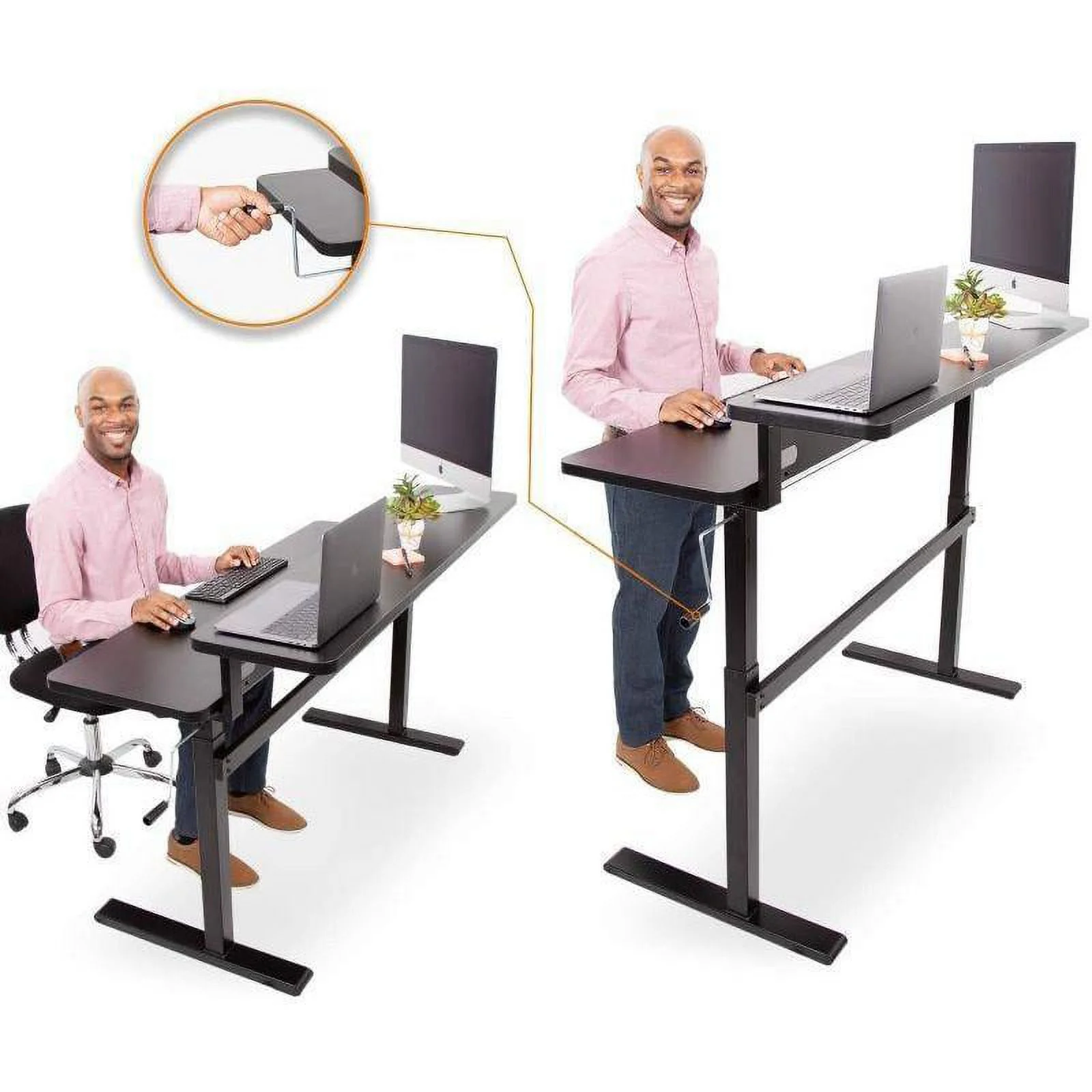 Stand Steady Tranzendesk | 55 Inch Dual Level Standing Desk with Shelf | Easy Crank Height Adjustable Sit to Stand Desk | Stand Up Workstation with