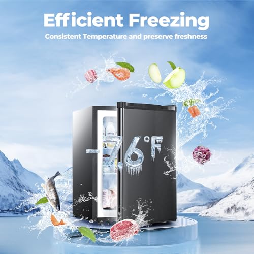 3.0 Cu.ft Upright Freezer, Small Mini Freezer with Adjustable Thermostat, Removable Shelves, Reversible Single Door, for Bedroom/Home/Dorms/Apartment