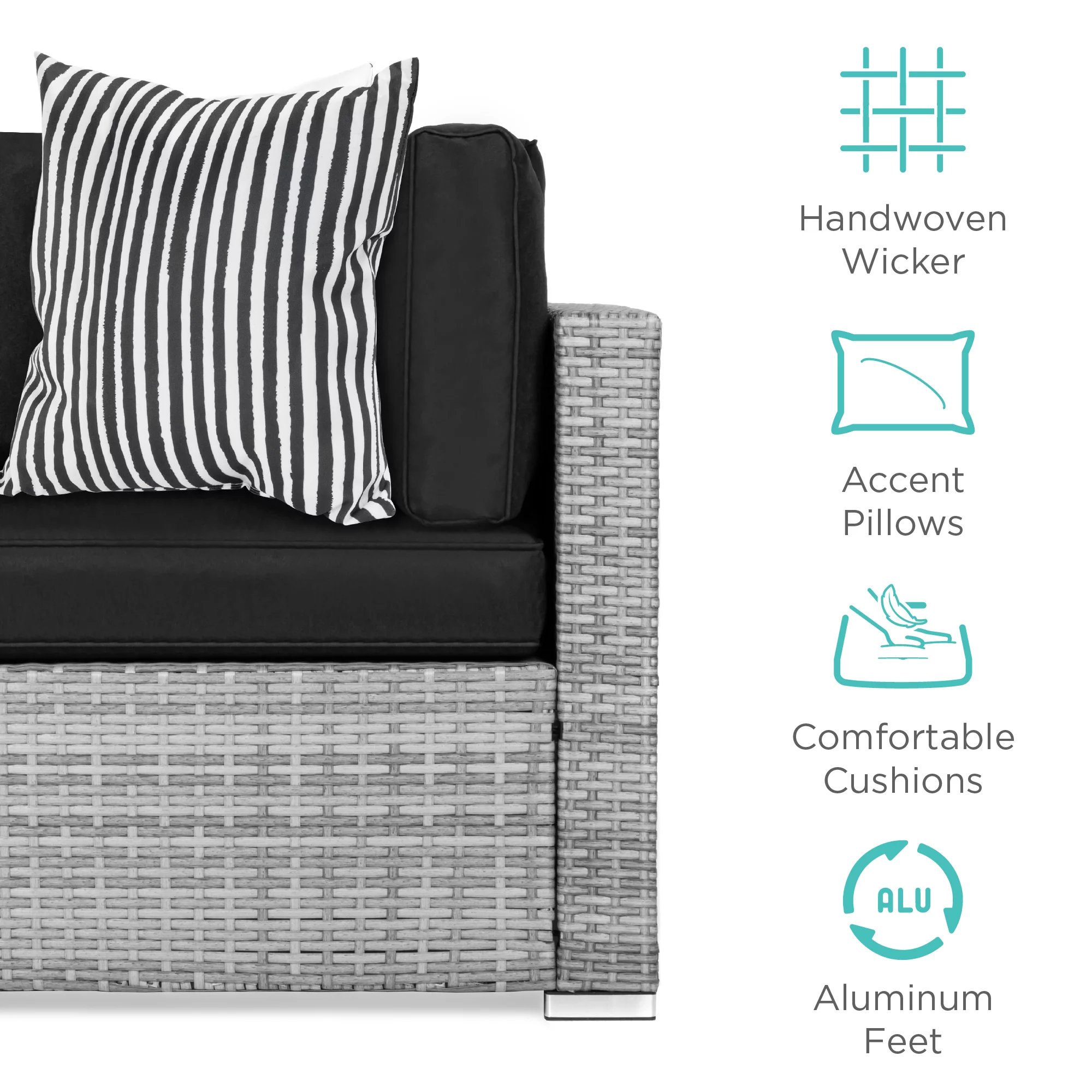 Best Choice Products 7-Piece Modular Outdoor Wicker Patio Conversation Furniture Set Sectional Sofa - Gray/Black