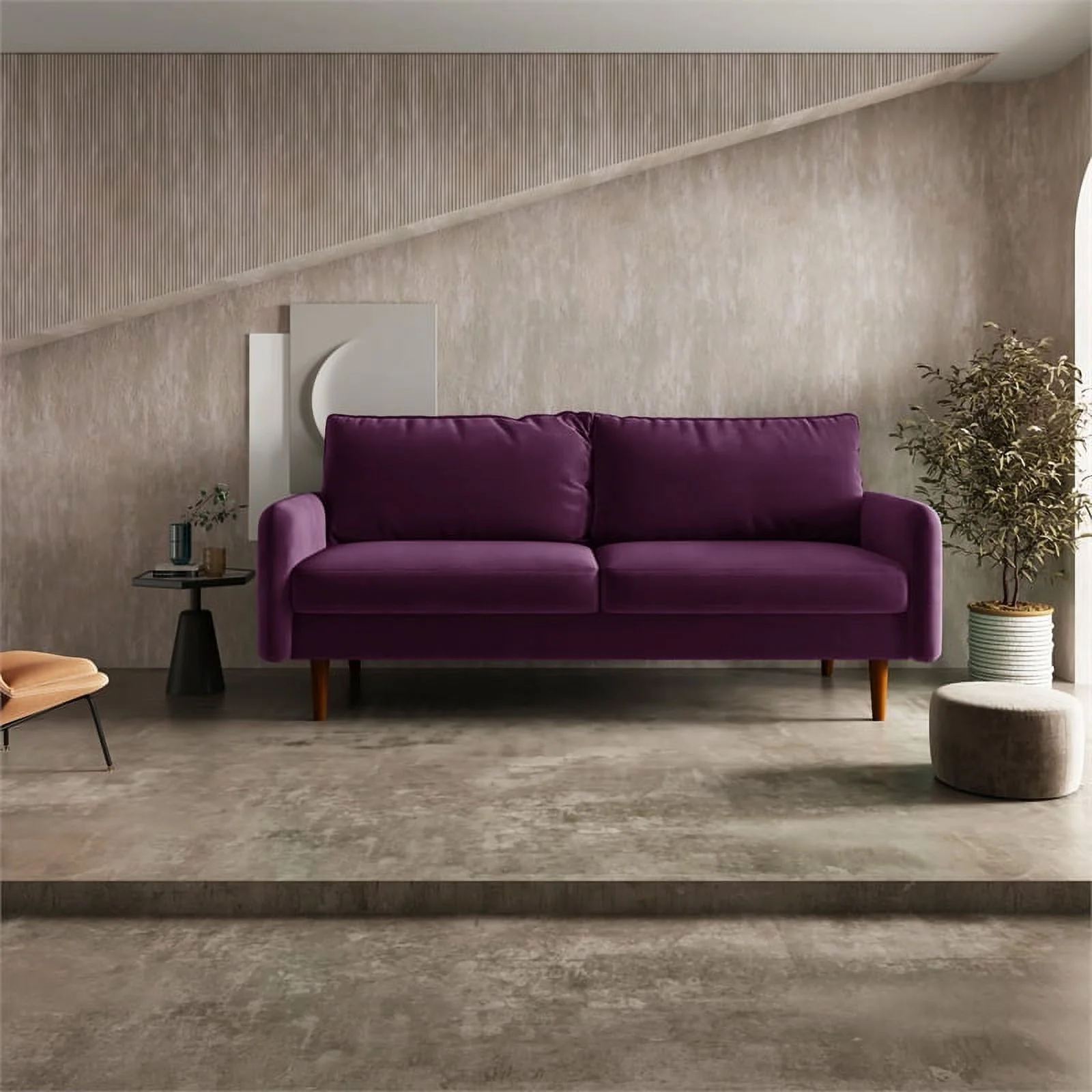 Pemberly Row Contemporary 70" Upholstered Velvet Sofa in Purple