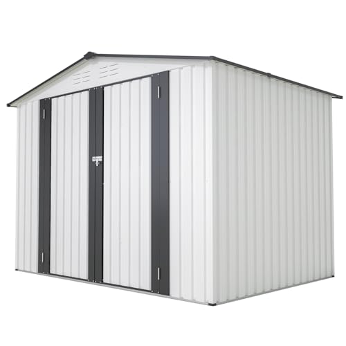 6x4 ft Small Outdoor Metal Storage Shed with Floor Frame & Lockable Door, Heightened Entry Garden Tool Shed for Backyard, Durable Galvanized Steel