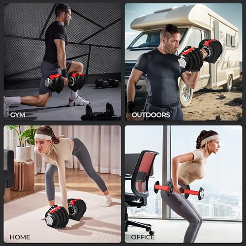 Yaheetech Adjustable Dumbbell Set 28/40/52.5/90LBS Adjustable Dumbbells Fast Adjust Dumbbell Weight Set with Anti-Slip Handle and Tray for Men/Women