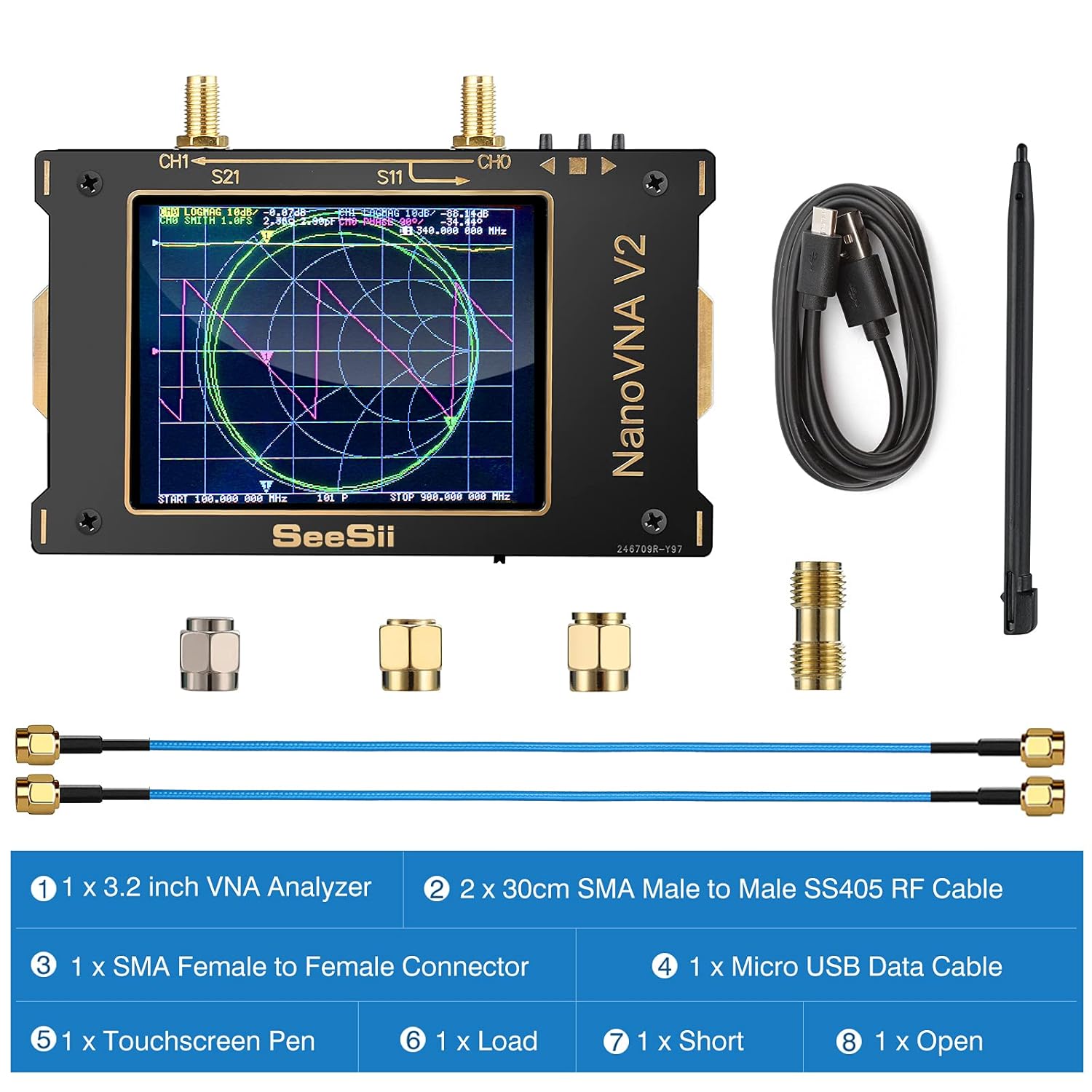 Nanovna SAA-V2 Vector Network Analyzer 10KHz~3GHz HF VHF UHF Antenna Analyzer 3.2 inch Touchscreen with Case,Measuring Duplexer, The Filter