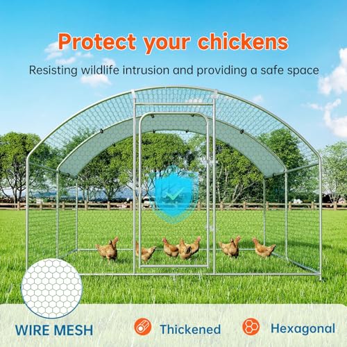 Chicken Coop Large Metal Chicken Run Poultry Cage with Water-Resident and Anti-UV Cover for Duck Rabbit House Outdoor Walk-in Chicken Pen for Yard