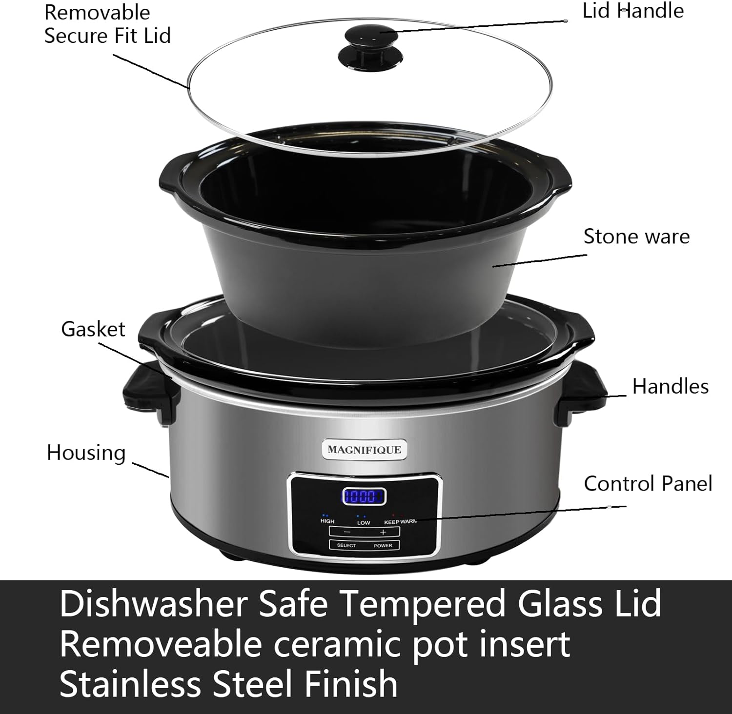Magnifique 7-Quart Programmable Slow Cooker With Keep Warm Setting, Digital Timer, Perfect Kitchen Small Appliance For Family Dinners