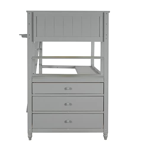 Harper & Bright Designs Full Loft Bed with Desk and Wardrobe,Solid Wood Loft Bed Frame Full with Storage Drawers for Kids Teens Adults