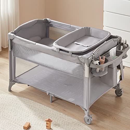 BEKA 4 in 1 Baby Bassinet Bedside Sleeper, Baby Bedside Crib 4 Functions, Bedside Bassinet Crib Sleeper, Playard, Changing Table