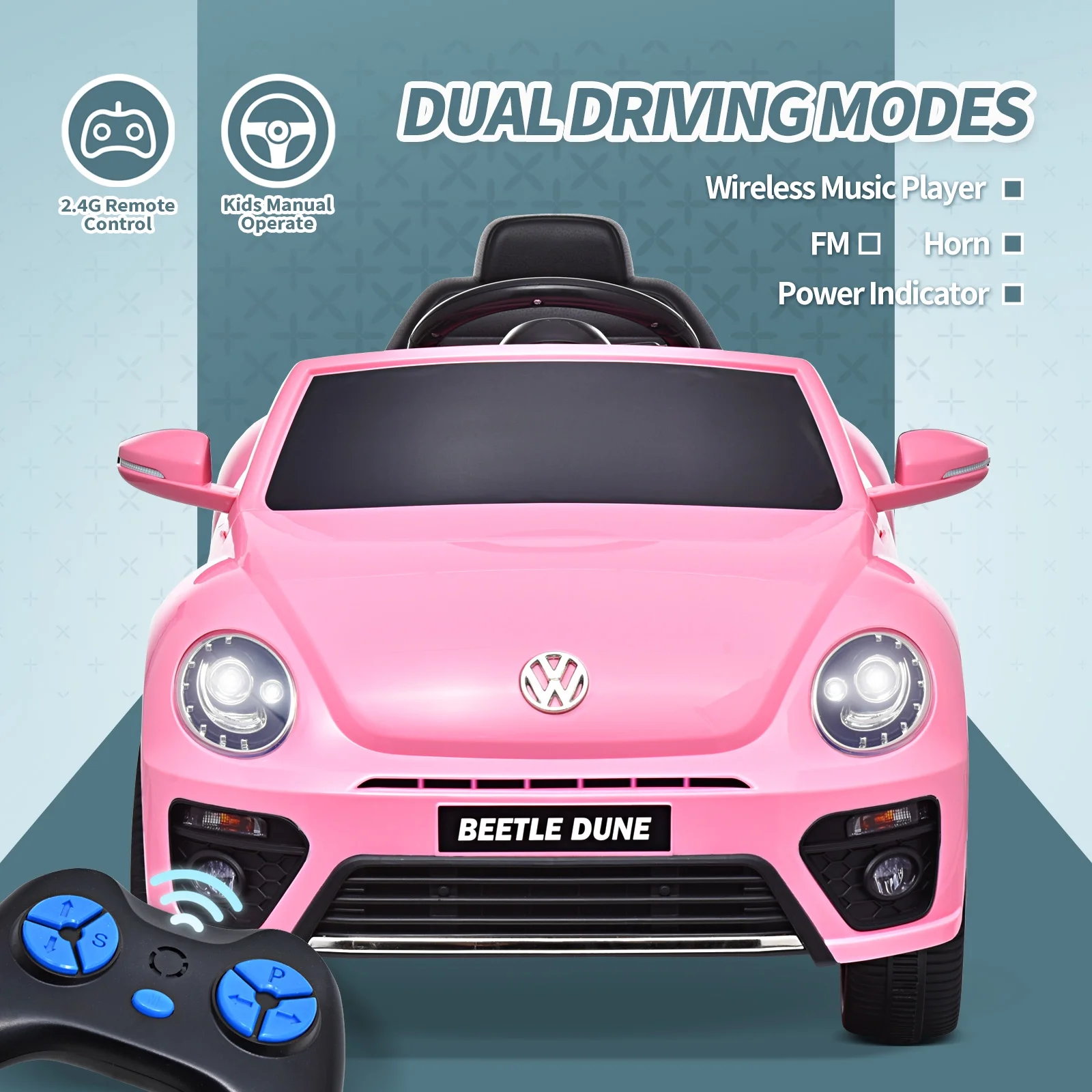 Joywhale 12V Kids Ride on Car Licensed Volkswagen Beetle Battery Powered Electric Vehicle for Kids, with 2.4G Remote Control