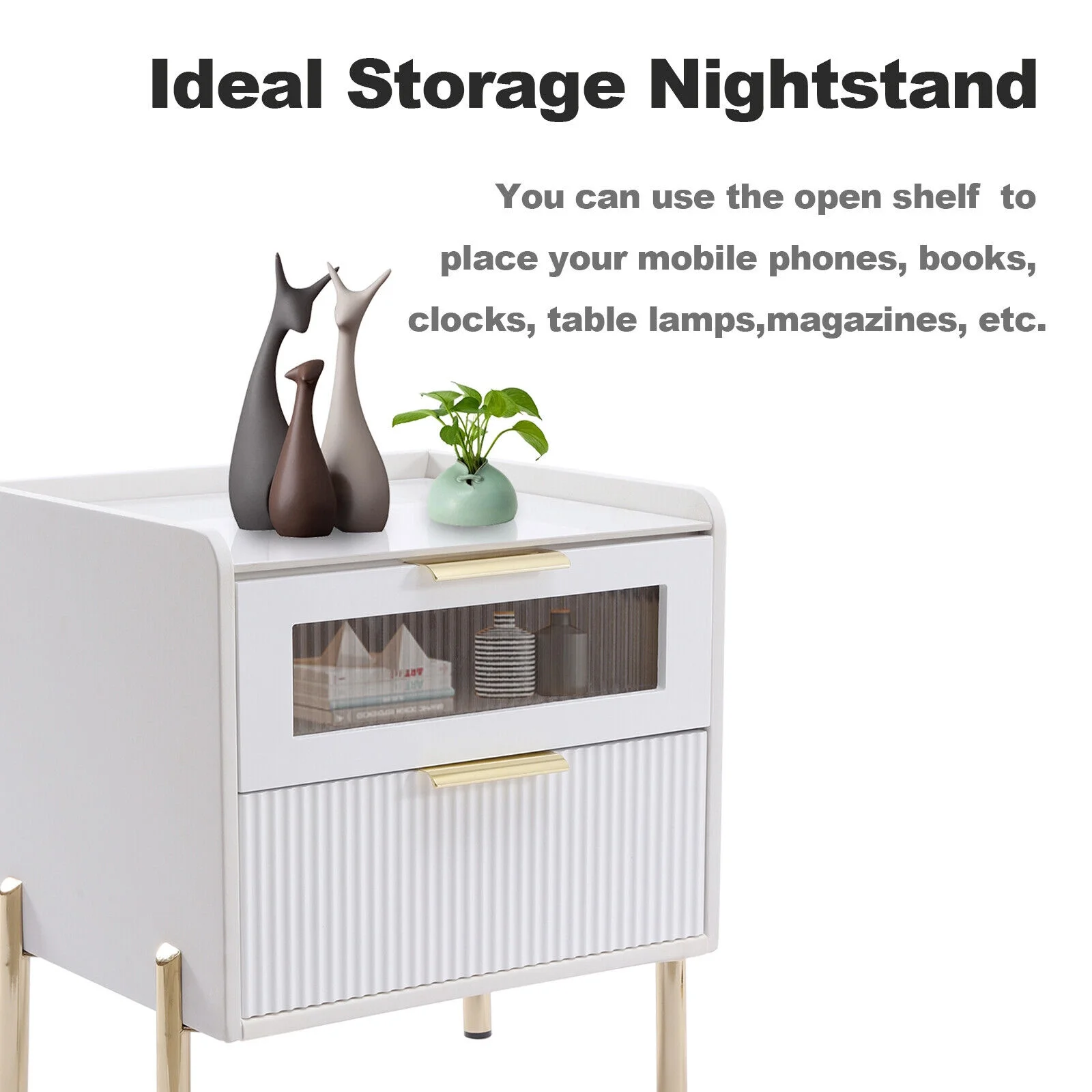 MIDUO Nordic White End Table Wooden Night Stands with 2 Drawers Bedside Table Modern Storage Cabinet for Bedroom