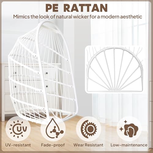 Chihee Egg Chair Foldable Wicker Rattan Hanging Chair Swing Chair Indoor Outdoor Patio Wicker Chair Hammock Chair with Stainless Steel Hanging Kit