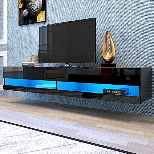 180 Wall Mounted Floating Media Consoles Hanging TV Console for 80 inch TVs Entertainment Center with 20 Color LEDs