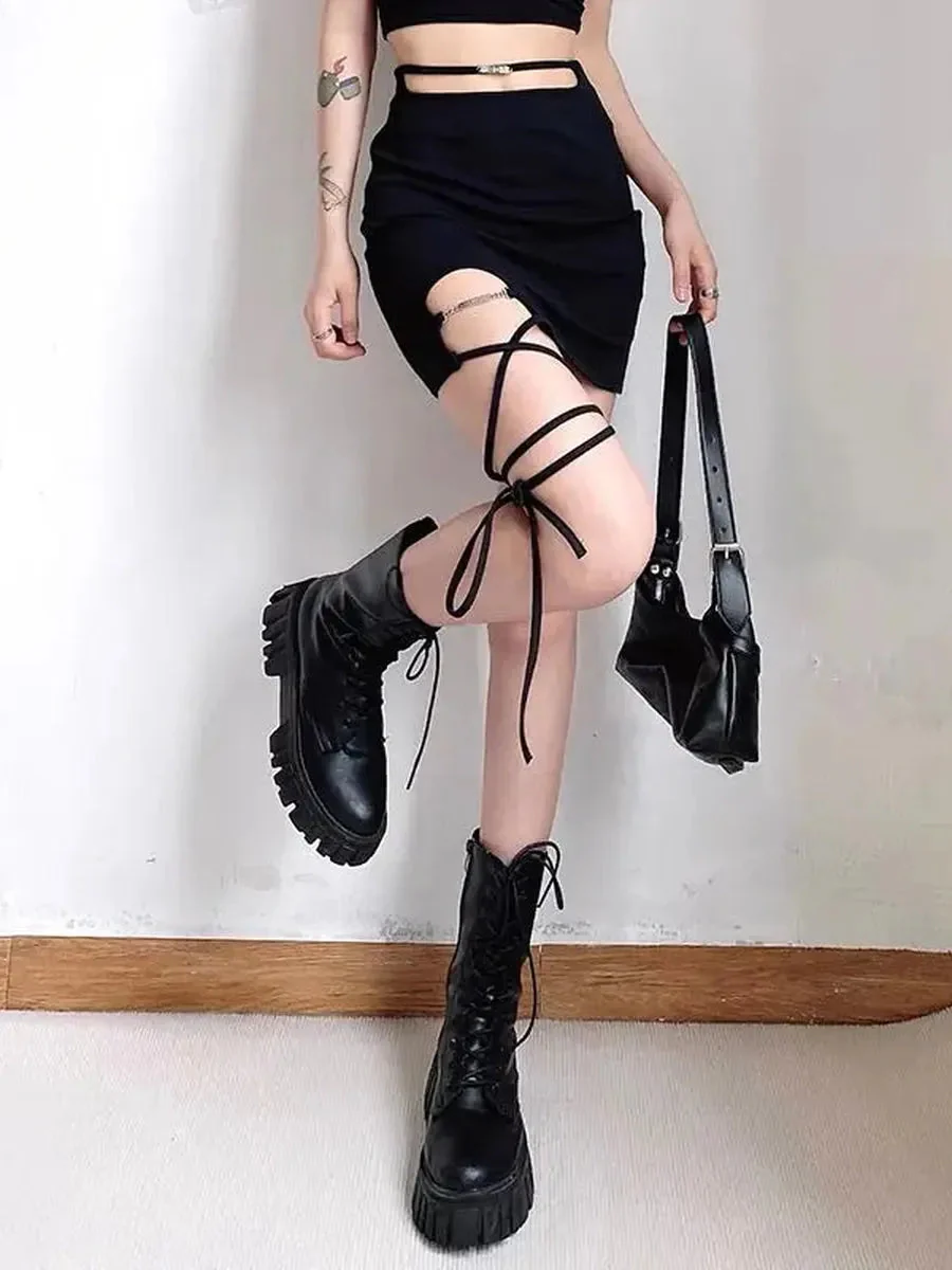 'Statement' Dark Mini Leg Strap Skirt