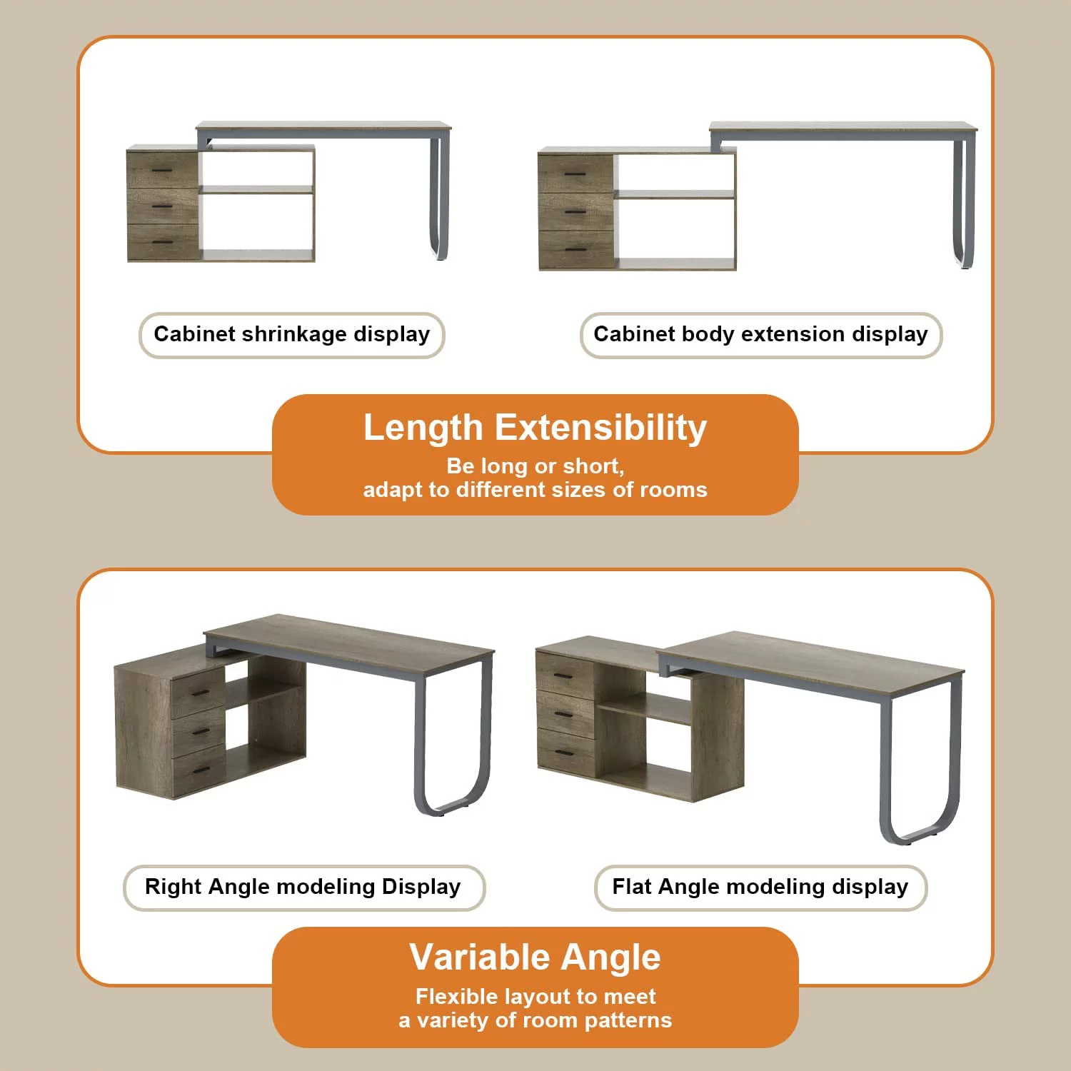55.1" Large L-Shaped Office Desk with 41.3" File Cabinet  Corner Computer Desk with 3 Drawers