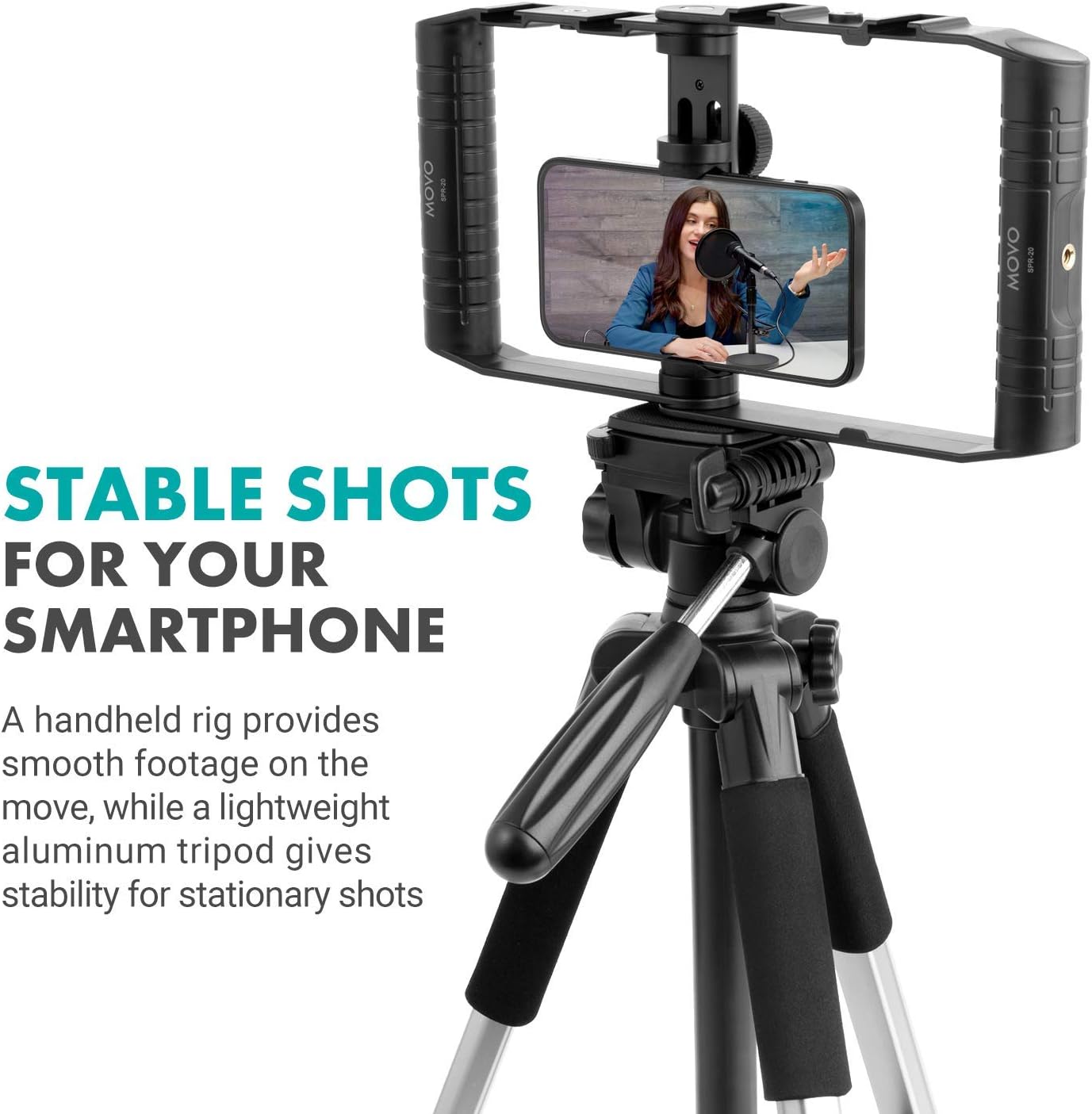 Movo Smartphone Tripod Mount Vlogging Kit - Folding Cage for Phone Holder for Tripod - Lightweight Camera Tripod Accessories