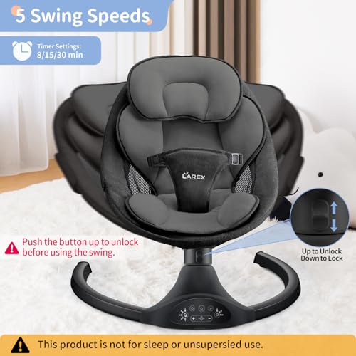 LAREX Baby Swing Infant Swing Electric Toddler Baby Rocker Portable for Newborn Boy Girl, 5 Sway Speeds with Remote Control