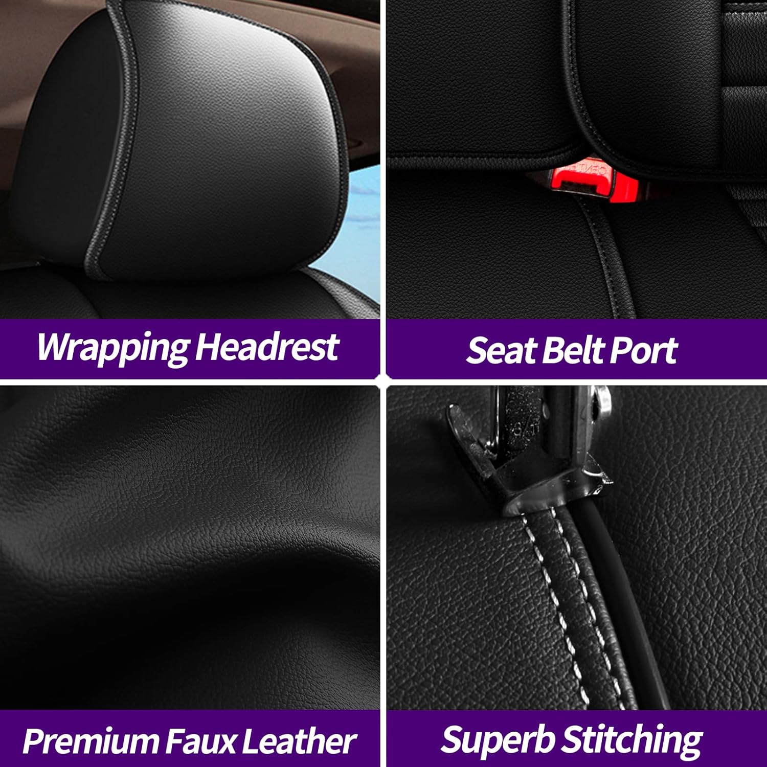 JIAMAOXIN Car Seat Covers Custom Fit for Toyota Tacoma 2007-2022 Waterproof Faux Leather Car Seat Cushion Protector Compatible Airbag Black (Only for