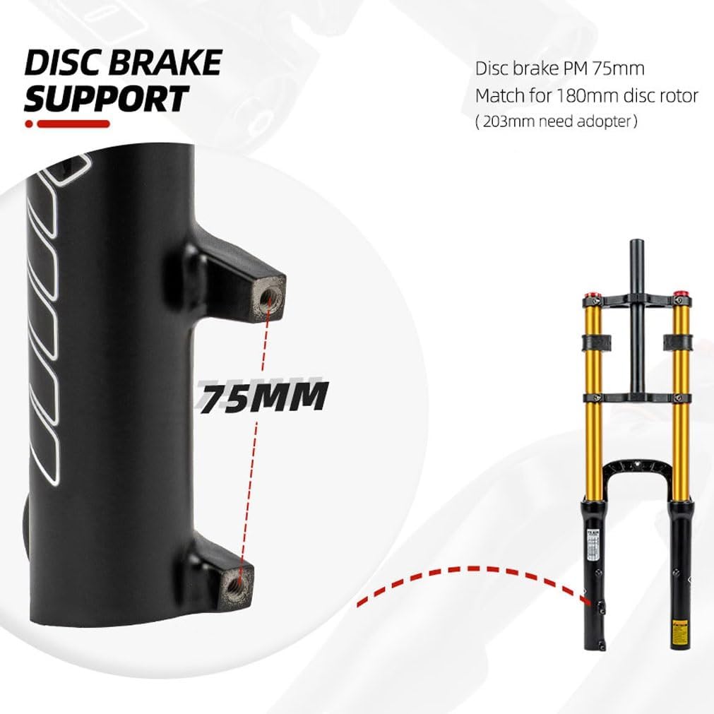 20 Inch Bike Suspension Fork 4.0 Tire Fat Fork Straight Double Shoulder Air Fork Travel 110mm QR 135mm Disc Brake Front Fork Rebound Adjustable