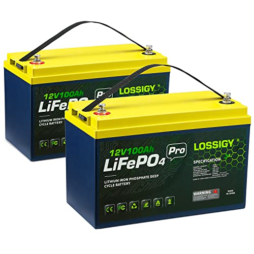 LOSSIGY 12V 100Ah Lifepo4 Lithium Battery, 1280WH with 100A BMS, Perfect for 24V Trolling Motor, Home Energy Stroage, RV, Solar System