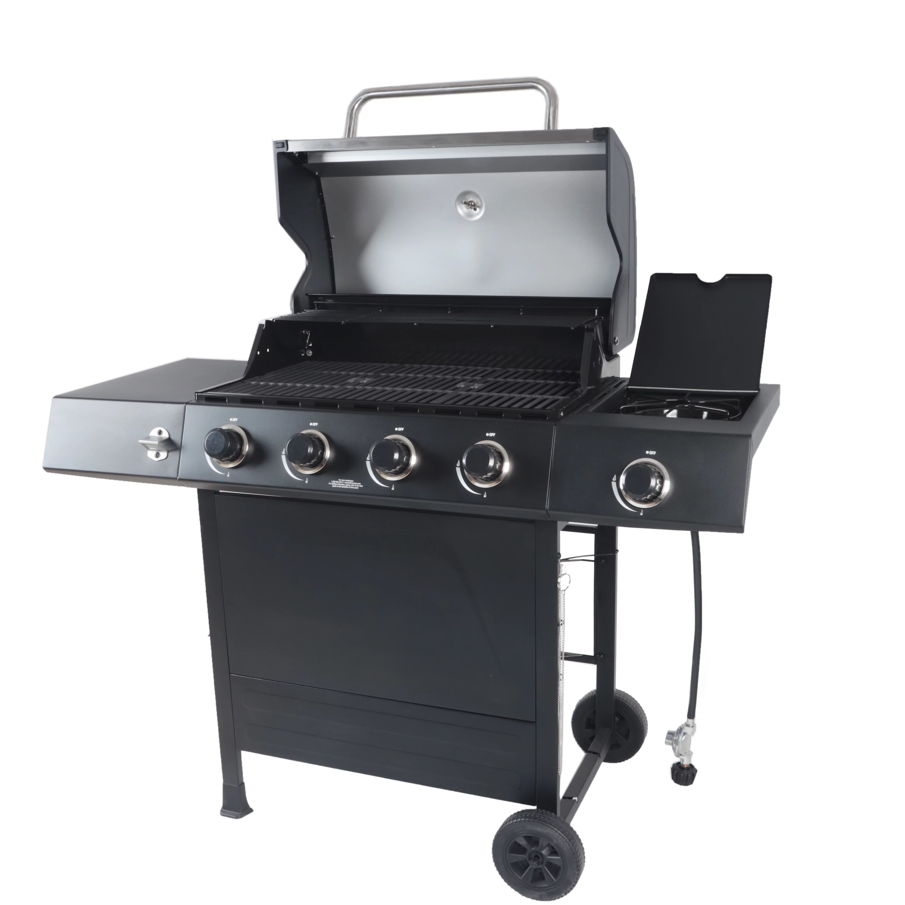 RevoAce 4-Burner Propane Gas Grill with Side Burner, Stainless Steel & Black