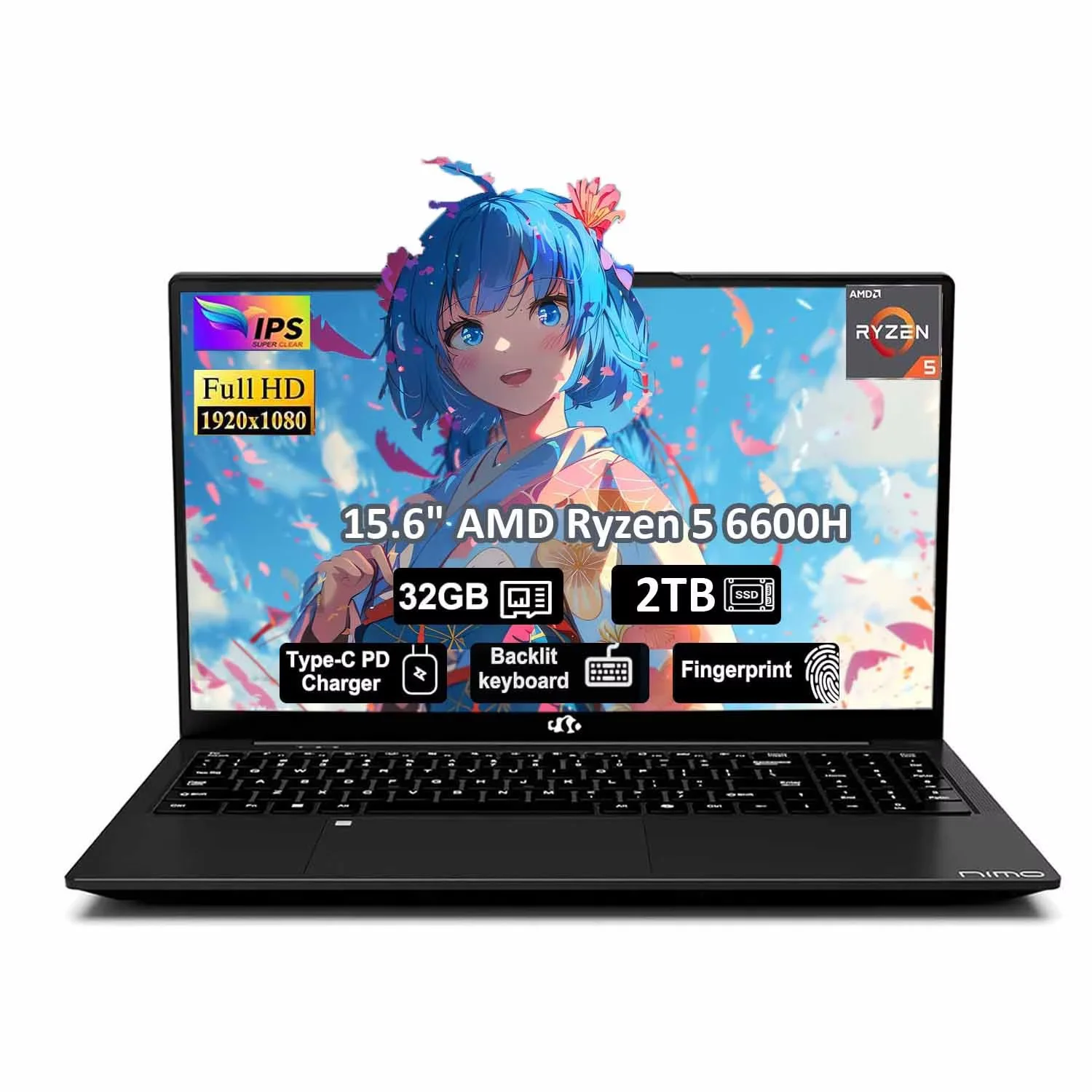 15.6" Gaming Laptop,IPS FHD Laptop AMD Ryzen 5 6600H 6-Cores 660M GPU 32GB DDR5 RAM 2TB SSD(Beat i7-1165G7