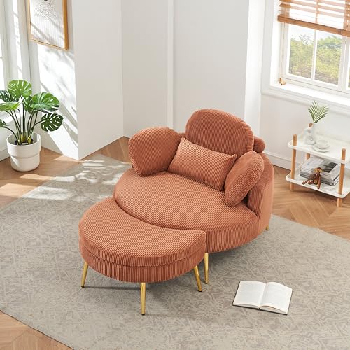 51.5-Inch Oversized Swivel Accent Barrel Chair with Storage Ottoman ,Button Decor and 4 Pillows