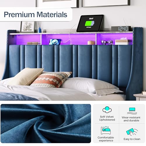 LINSY Lift Up Storage Bed Queen Bed Frame with Storage, Upholstered Bed Frames with Headboard