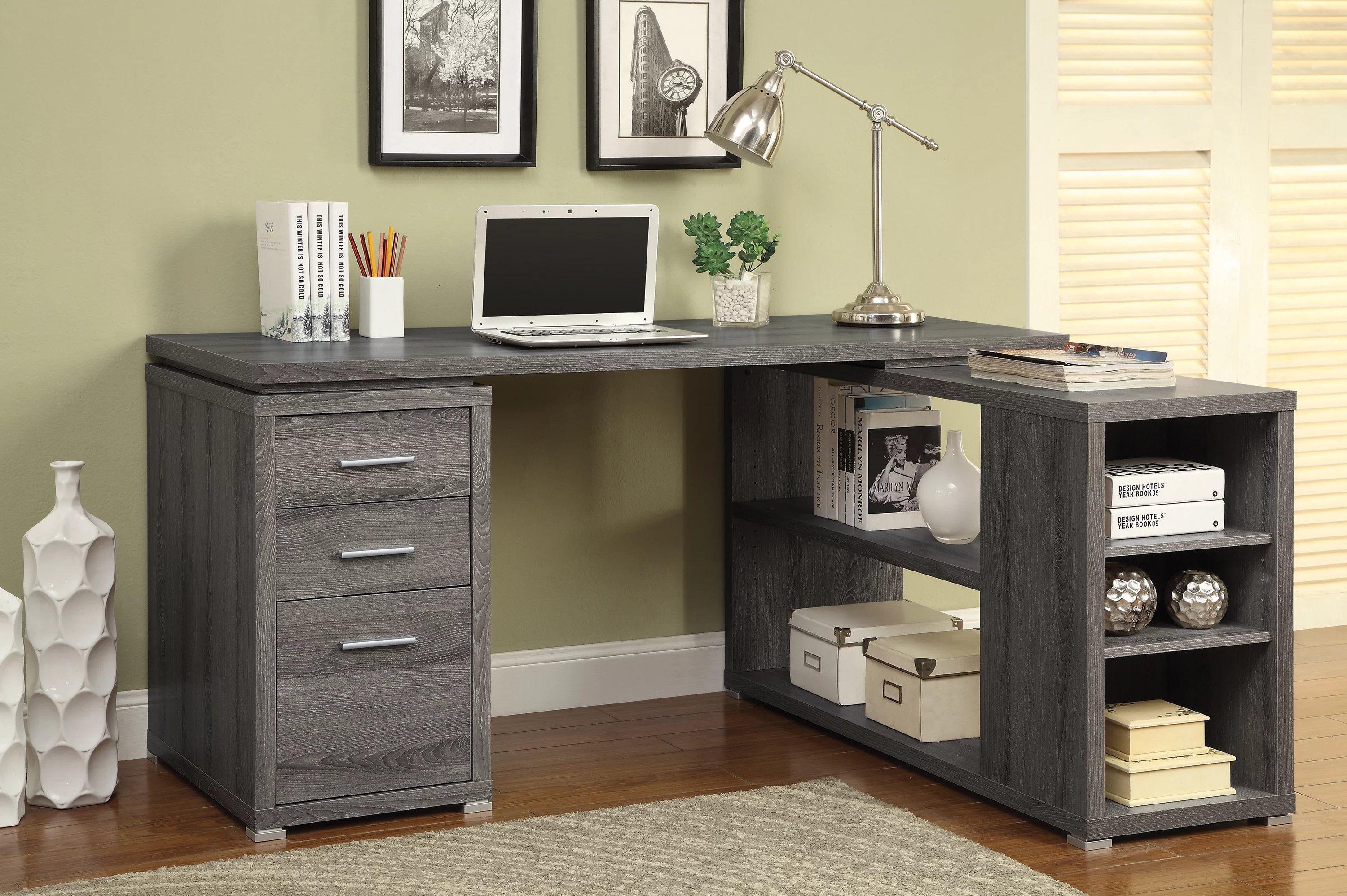 Yvette L-shape Office Desk Weathered Grey
