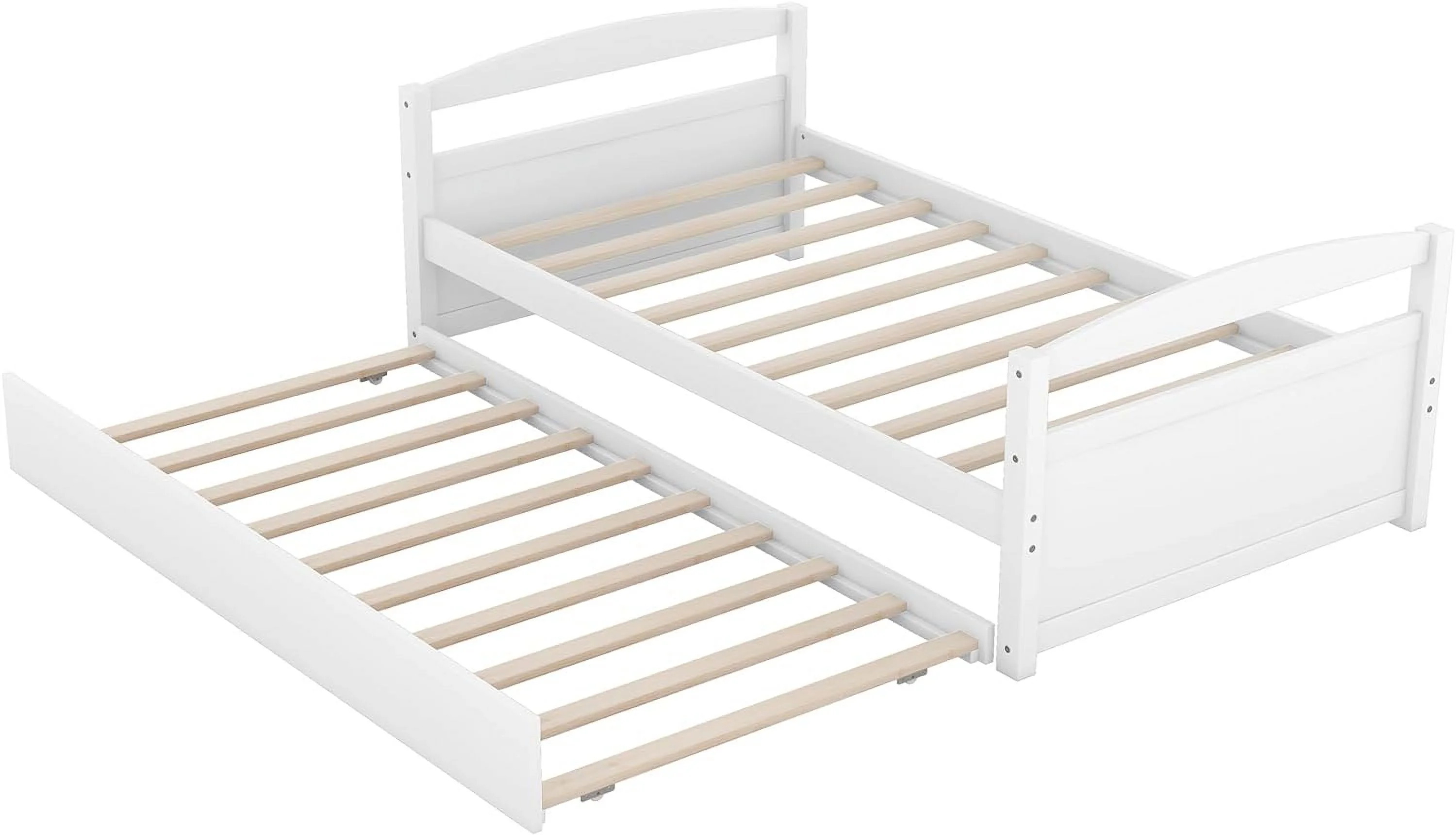 Size Daybed With Trundle, Wood Platform Bed Frame, Slats Support, White