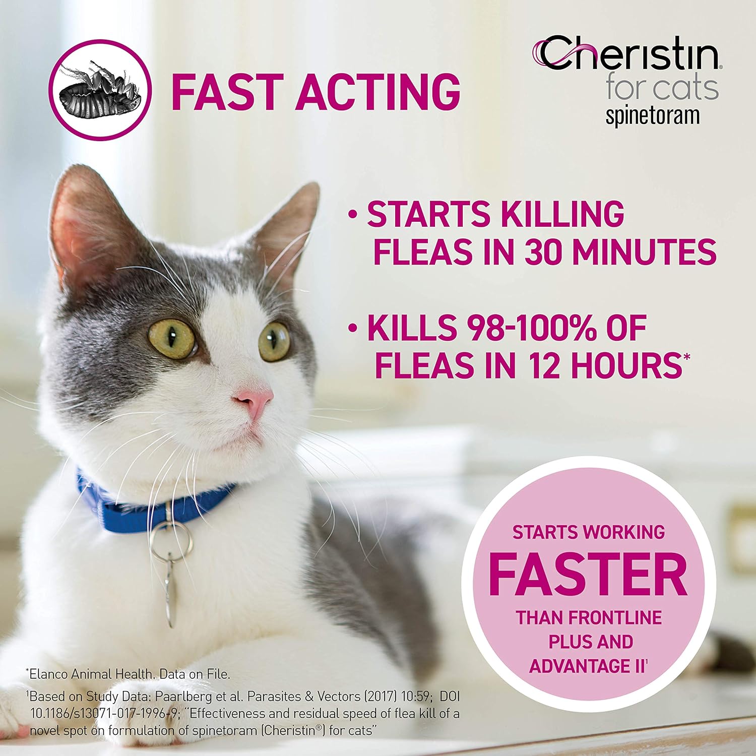 Cheristin for Cats Topical Flea Prevention &ndash; Starts Killing Fleas in 30 Minutes, 6 doses