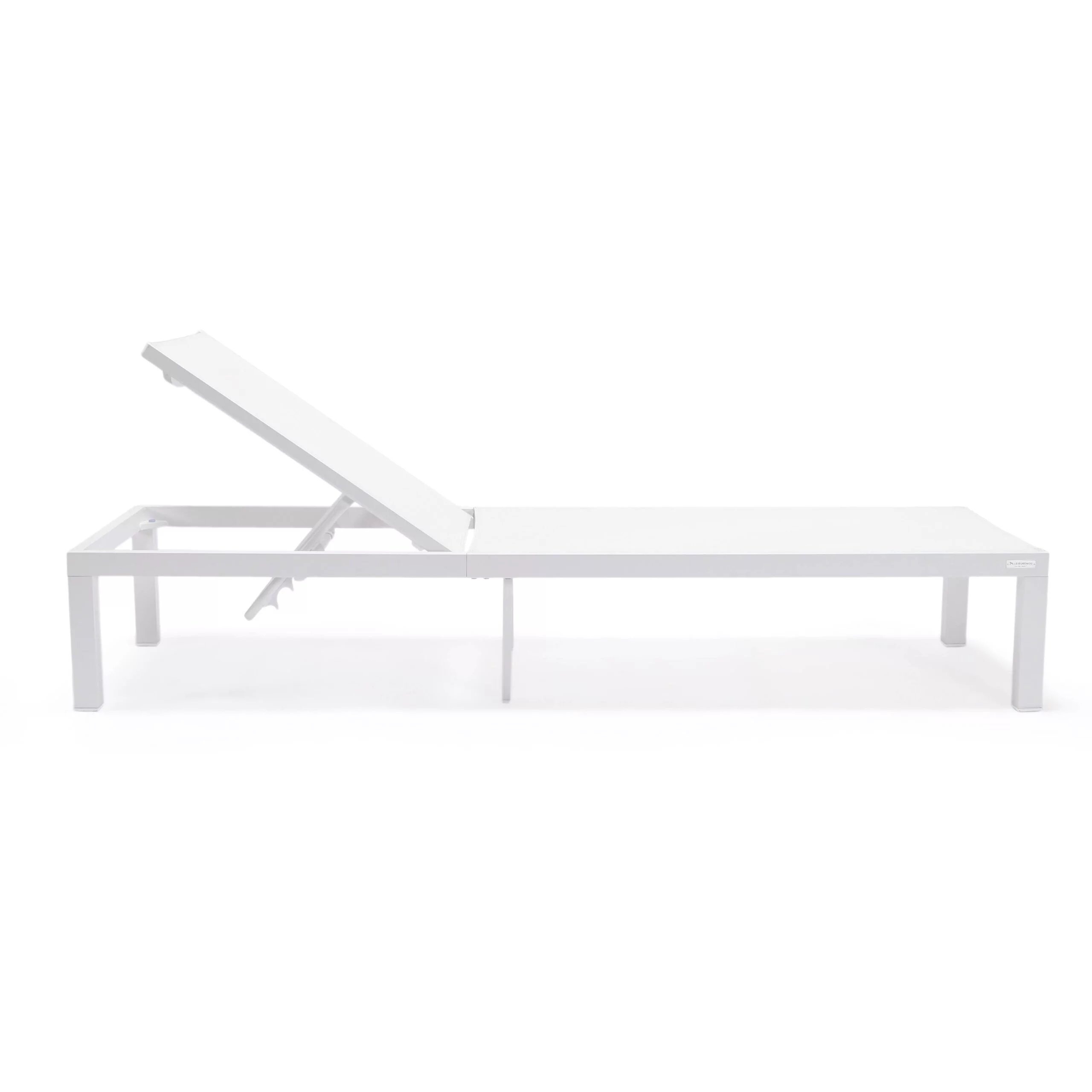 LeisureMod Marlin Poolside Outdoor Patio Lawn and Garden Modern White Powder Coated Aluminum Frame Suntan Sling Chaise Lounge Chair, Set of 2 (White)