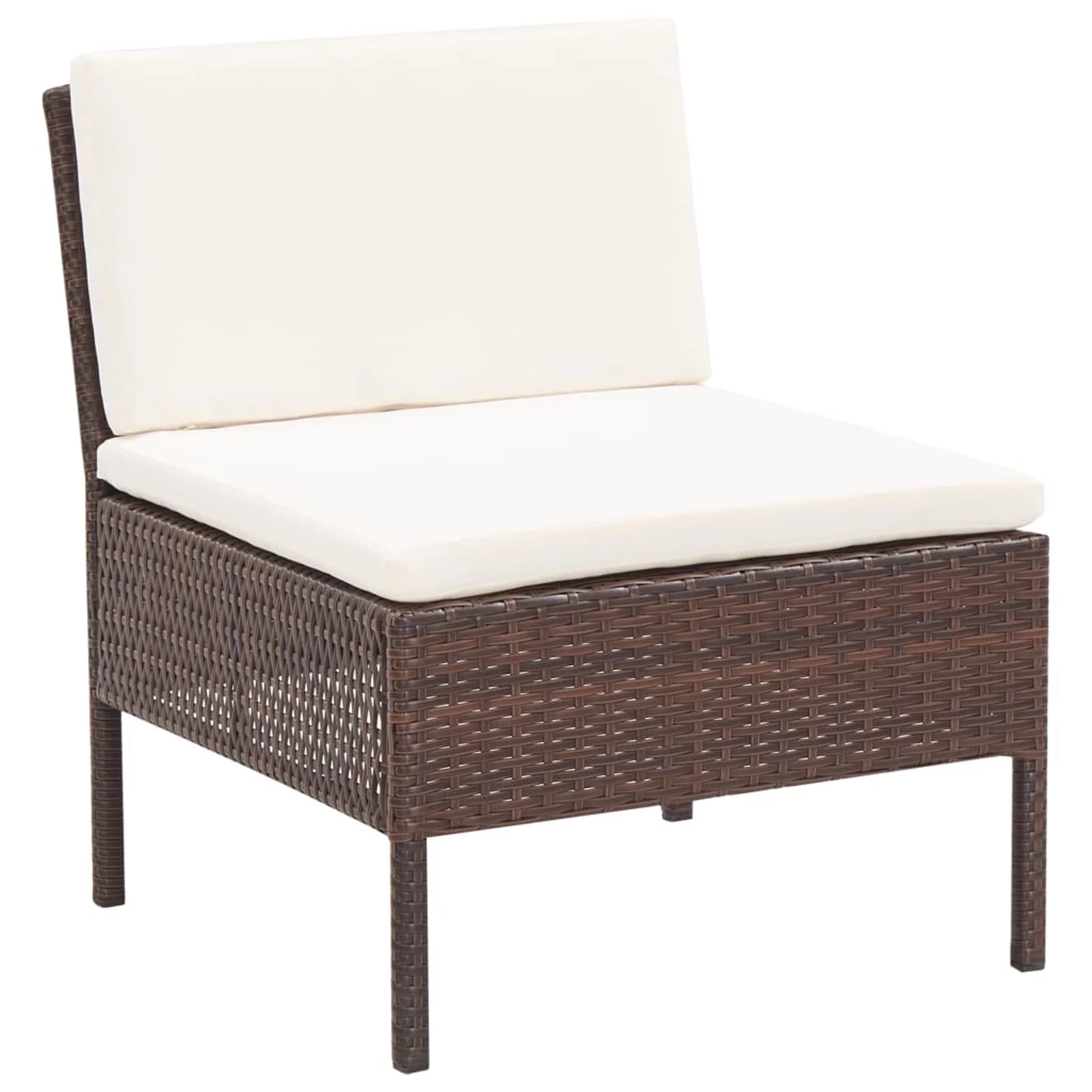 Dcenta 6 Piece Outdoor Conversation Set White Cushioned Corner with 4 Center Sofas and Coffee Table Brown Poly Rattan Patio Sectional Set for Garden