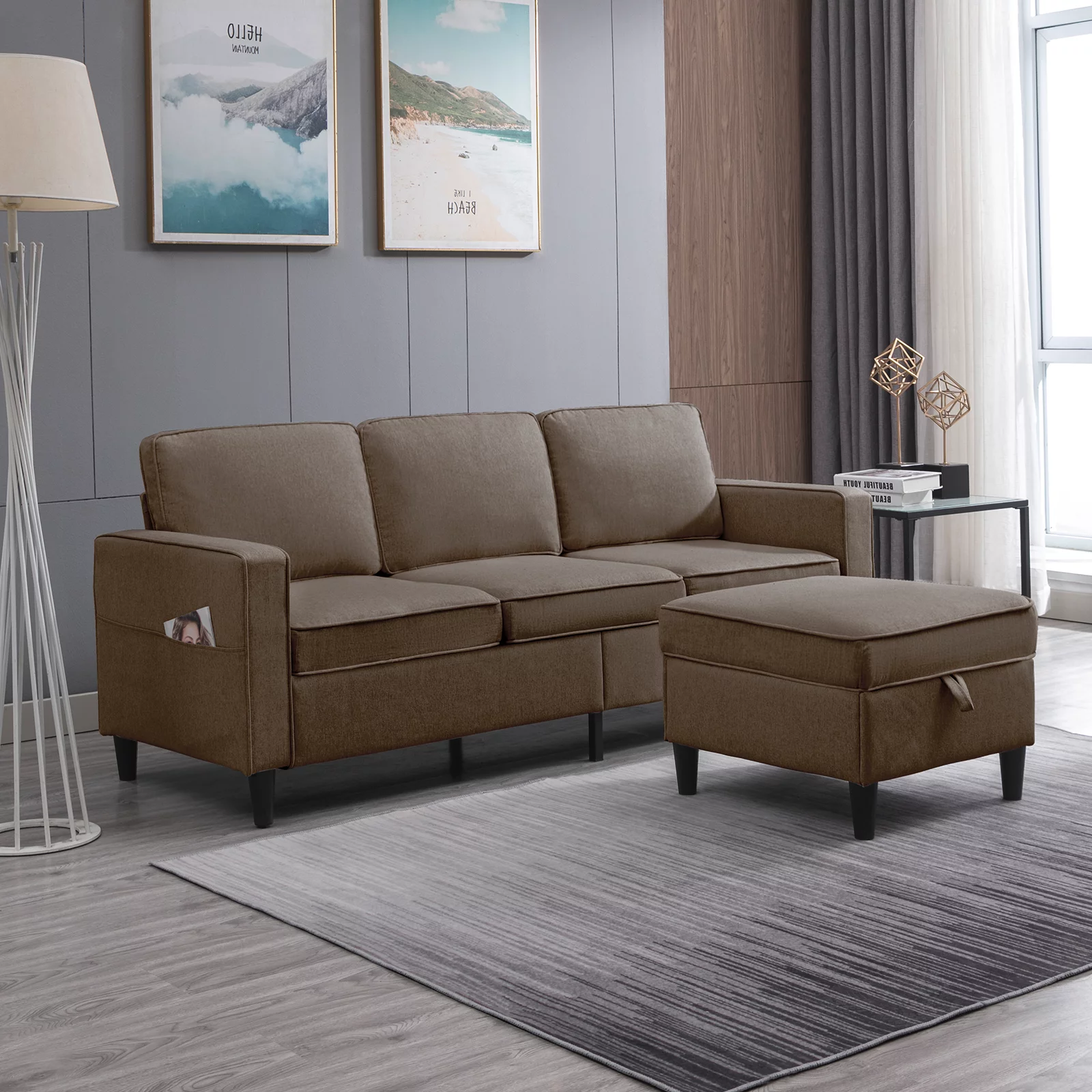 BALUS Sectional Sofa with Storage Ottoman, L-Shaped Small Sectional Sofa, Couch and Sofa Set Sectional for Living Room (Dark Gray)