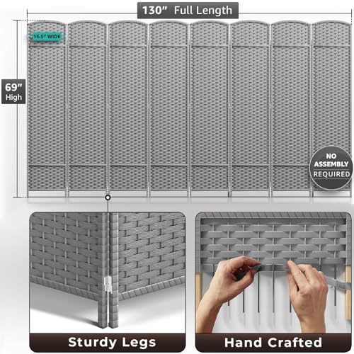 Sorbus 8-Panel Black Room Divider with Double Hinged Panels, 6 ft Tall Folding Privacy Screen