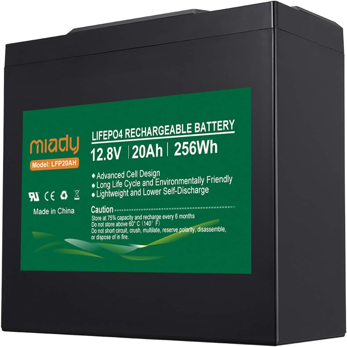 Miady 12V 100Ah Lithium Phosphate Battery, 2000+ Cycles LiFePO4 Battery, Replacement Battery for Solar Power, RV, EV and Marine Applications