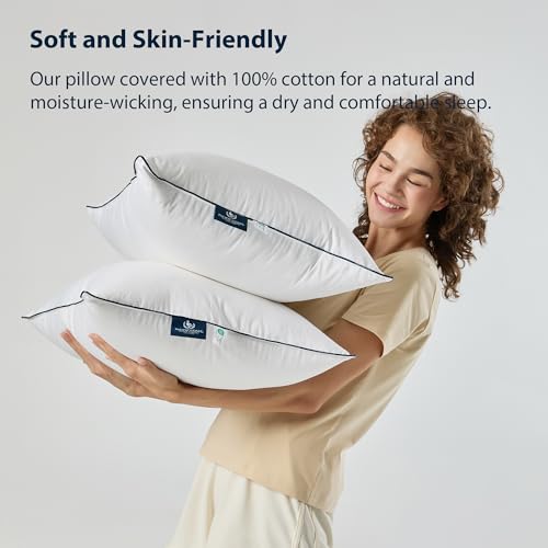 Pacific Coast Bed Pillows for Side and Back Sleepers, Feather and Down Hotel Pillows with 100% Cotton Shell, Medium Supportive, Downproof