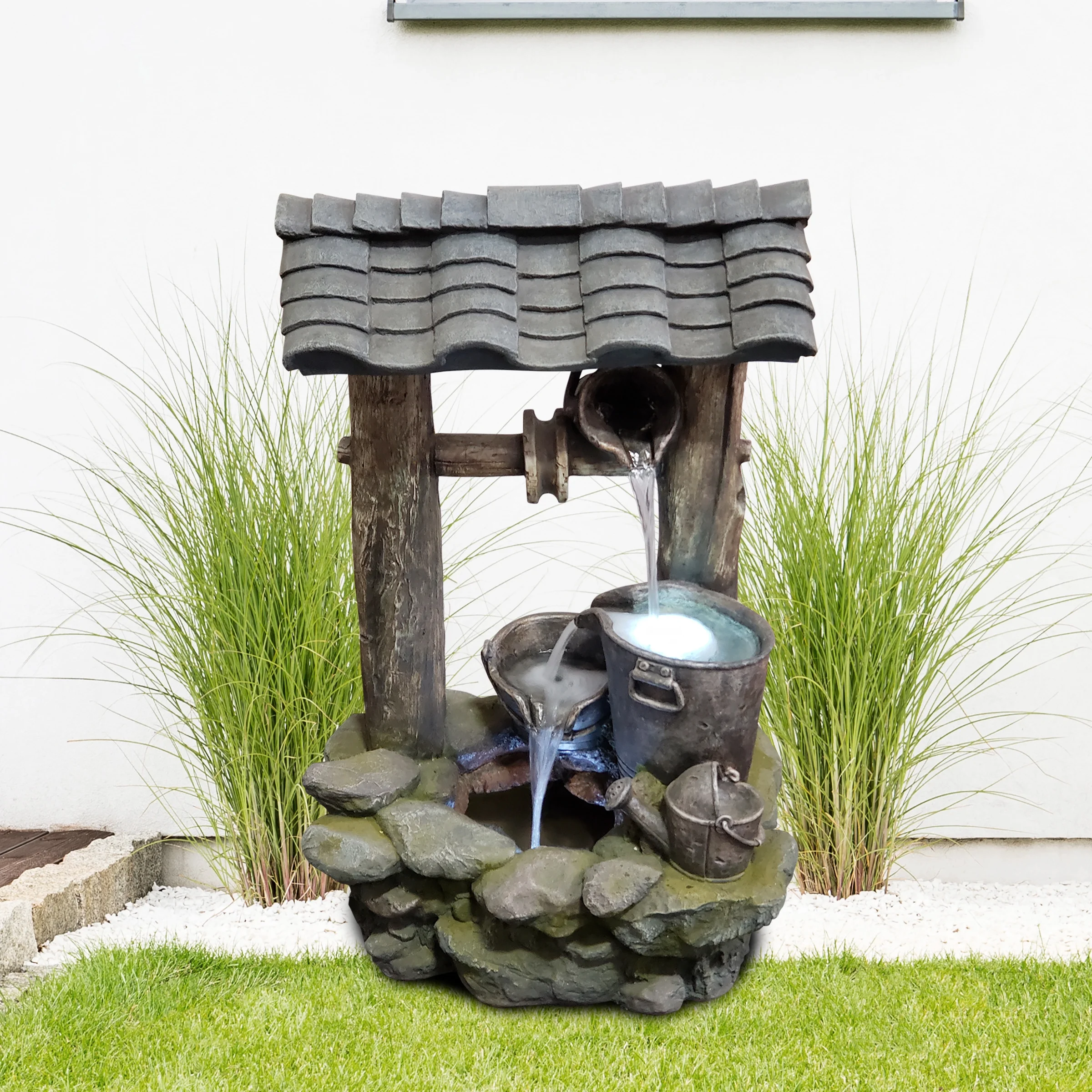 Alpine Corporation Polyresin Well Fountain with LED Lights