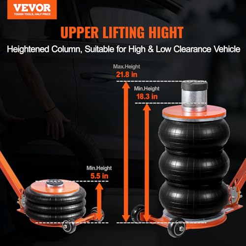 VEVOR Air Jack, 5 Ton/11000 lbs Triple Bag Air Jack, 4-10 S Lifting Pneumatic Jack with Heightened Column Lift up to 21.5"& Adjustable Handle