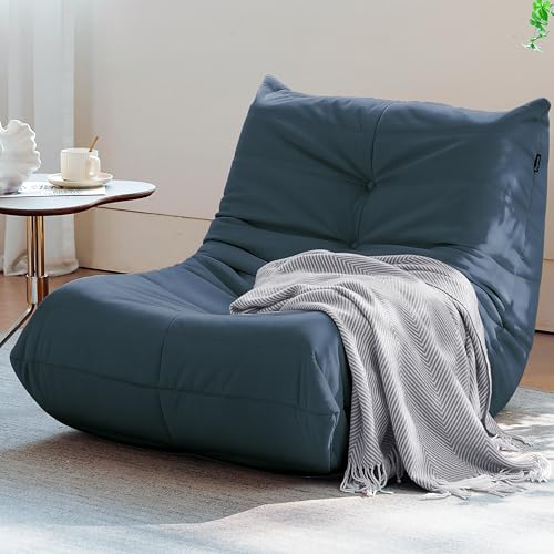 Bean Bag Chair for Adults - Suede & Microfiber Fireside Floor Chair, Comfortable Corner Lounge Sofa for Living Room, Bedroom, Office (3-Seater, Beige)