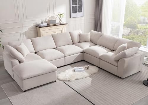 Cloud Couch Modular Sectional Sofa Modern Oversized Couches with Ottoman 7 Seater L-Shaped Sofas Comfy Couches for Living Room Spacious Space