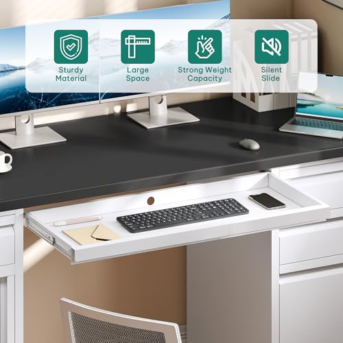 YITAHOME Office Desk with 5 Drawers, Executive Desk with Power Outlets, 57 Inch Computer Desk with File Cabinet, Keyboard Tray
