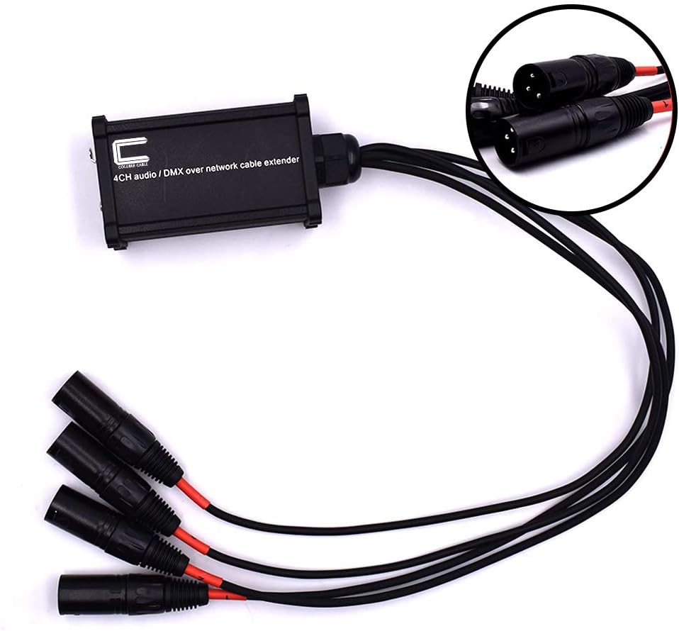 XLR Over Cat5 4 Channel 3-Pin Male Female to Single Ethernet - XLR, AES, DMX Over RJ45 Cat5/Cat6 Audio Over Ethernet Multi Network Snake Receiver