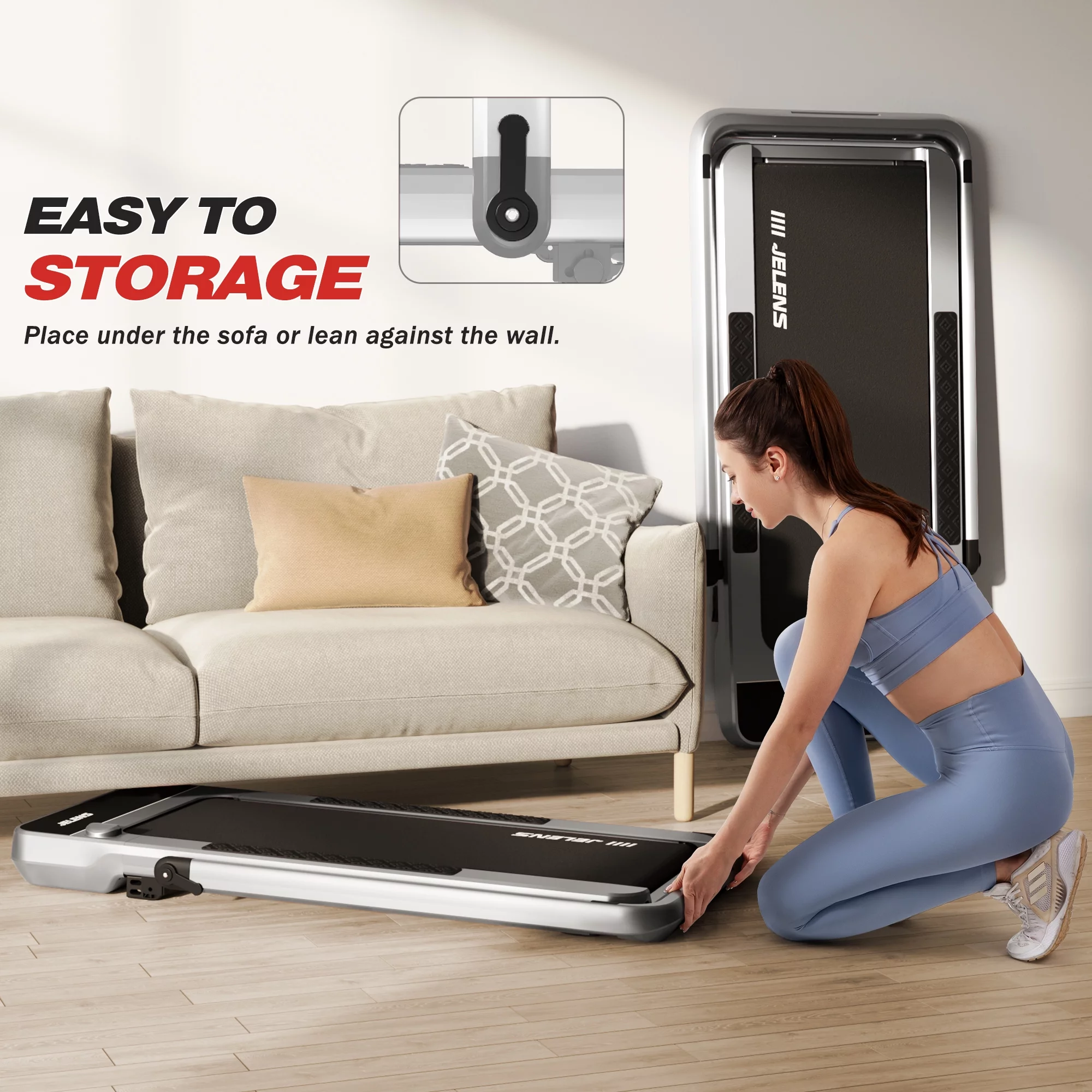 JELENS 2 in 1 Incline Treadmill Under Desk Walking Pad 2.5HP Home Folding Treadmills with Gesture Sensing Control