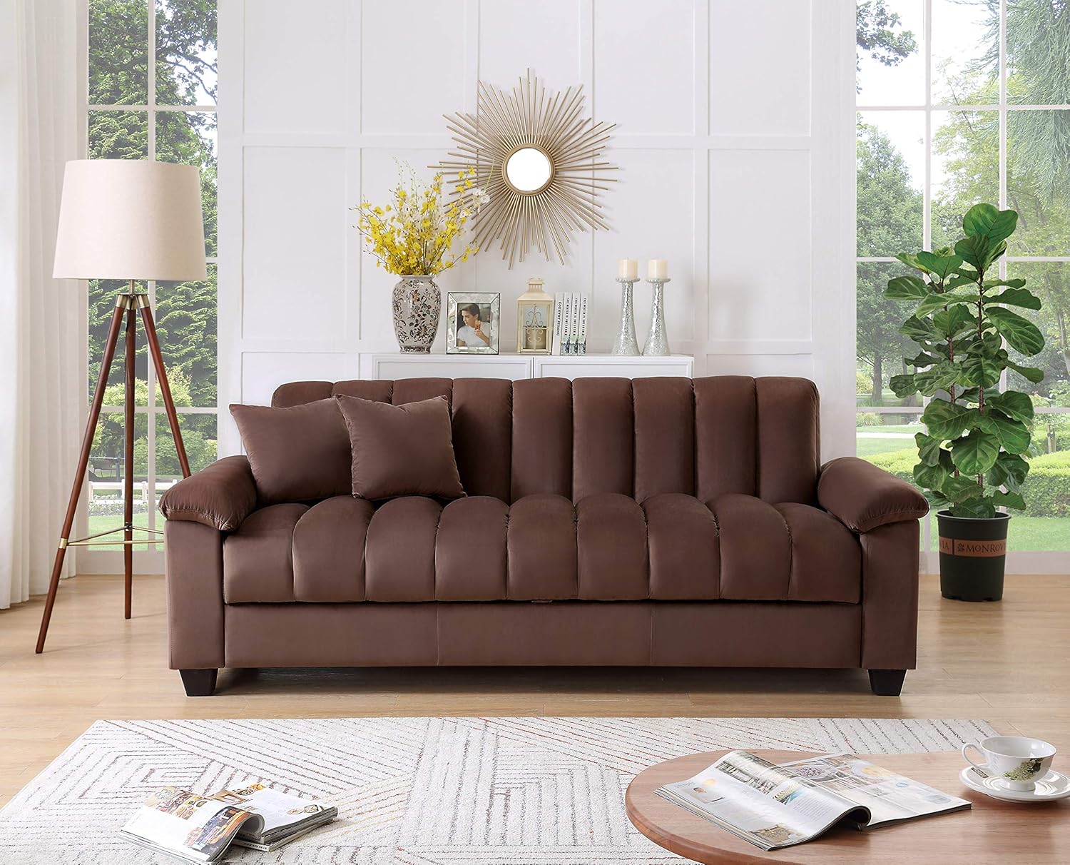 83" Convertible Modern Velvet Storage Sleeper Sofa Bed in Brown