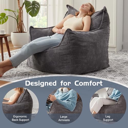 Giant Bean Bag Chair Sofa for Adults Teens, Comfy Corduroy Large Bean Bag Chairs with Armrests for Bedroom Living Room