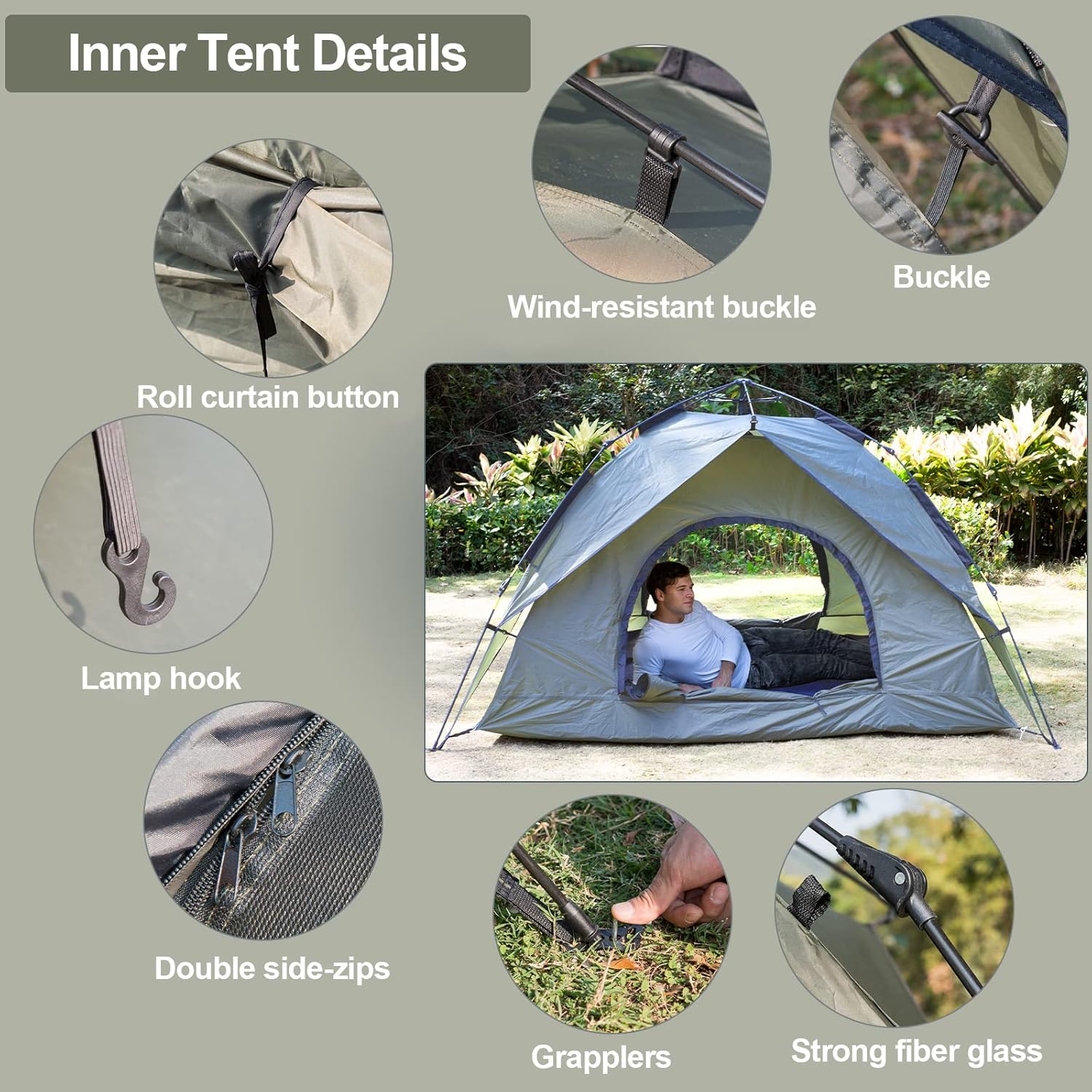 Instant Pop Up Tents for Camping, 2-3 Person Camping Tent Automatic 60s Setup Dome Tent