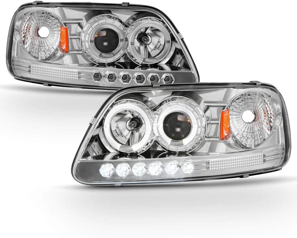 ACANII - For 1997-2003 Ford F150 1997-2002 Expedition Black LED Dual Halo Ring Projector Headlights Headlamps Left+Right