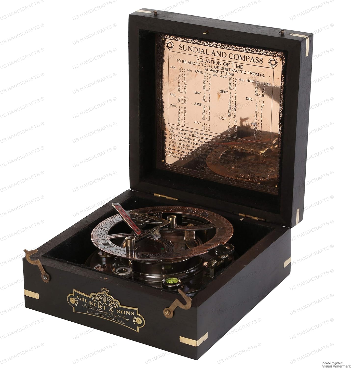 US HANDICRAFTS Ideas Crafted Sundial Compass for Men Xmas 5 Inch Perfectly Calibrated Large Sundial Compass Black Wooden Case Top Grade Engraved