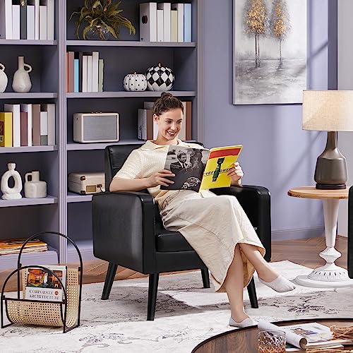 Yaheetech Mid-Century Accent Chairs, PU Leather Modern Upholstered Living Room Chair