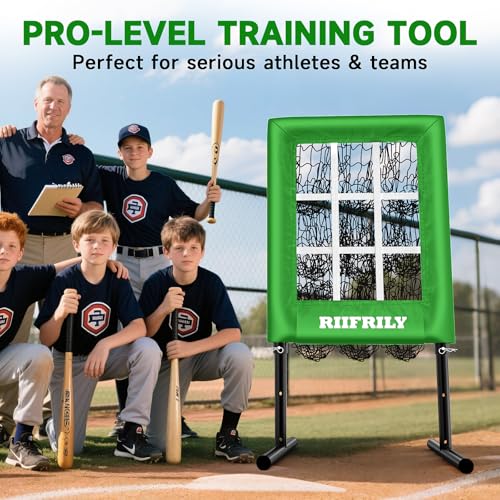 Heavy-Duty 9 Hole Baseball Pitching Net with Pitching Target Pockets, Regulation Size Strike Zone